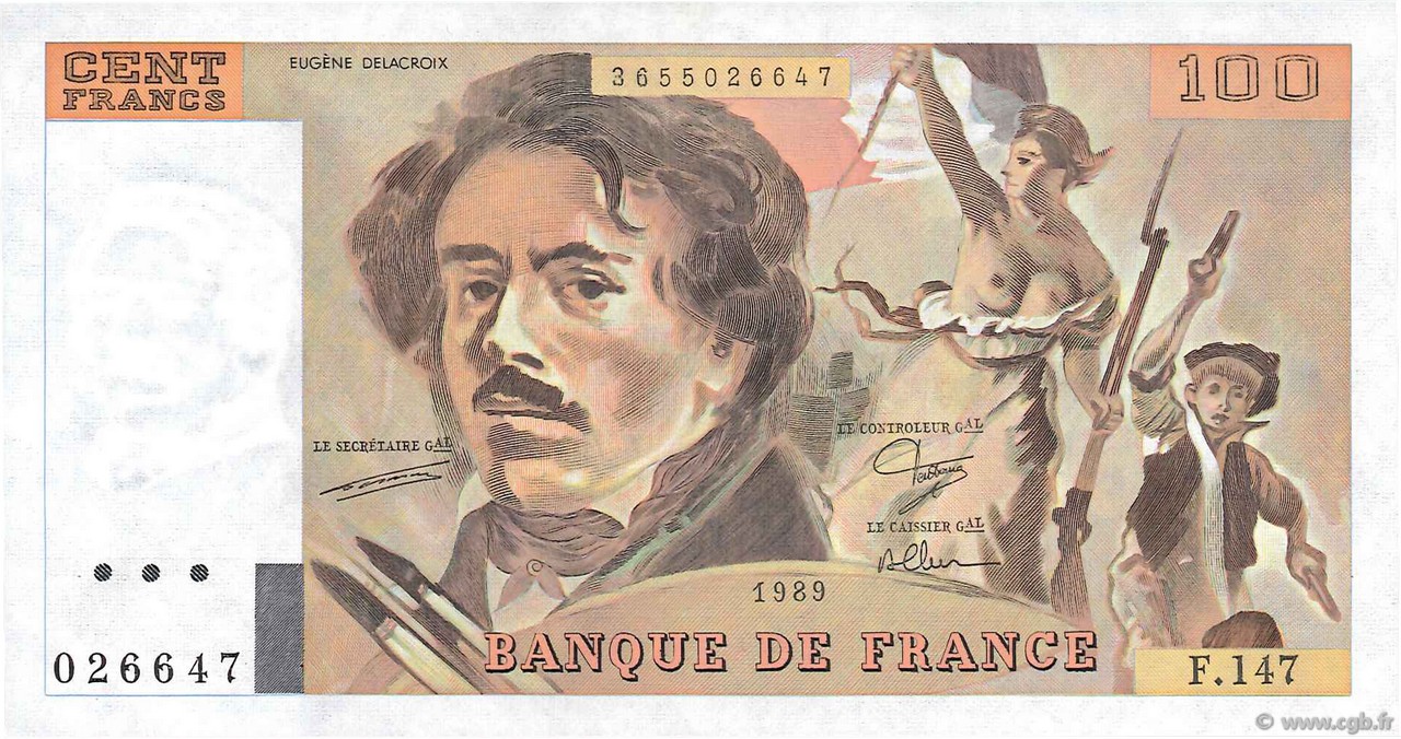 100 Francs DELACROIX modifié FRANCIA  1989 F.69.13c FDC