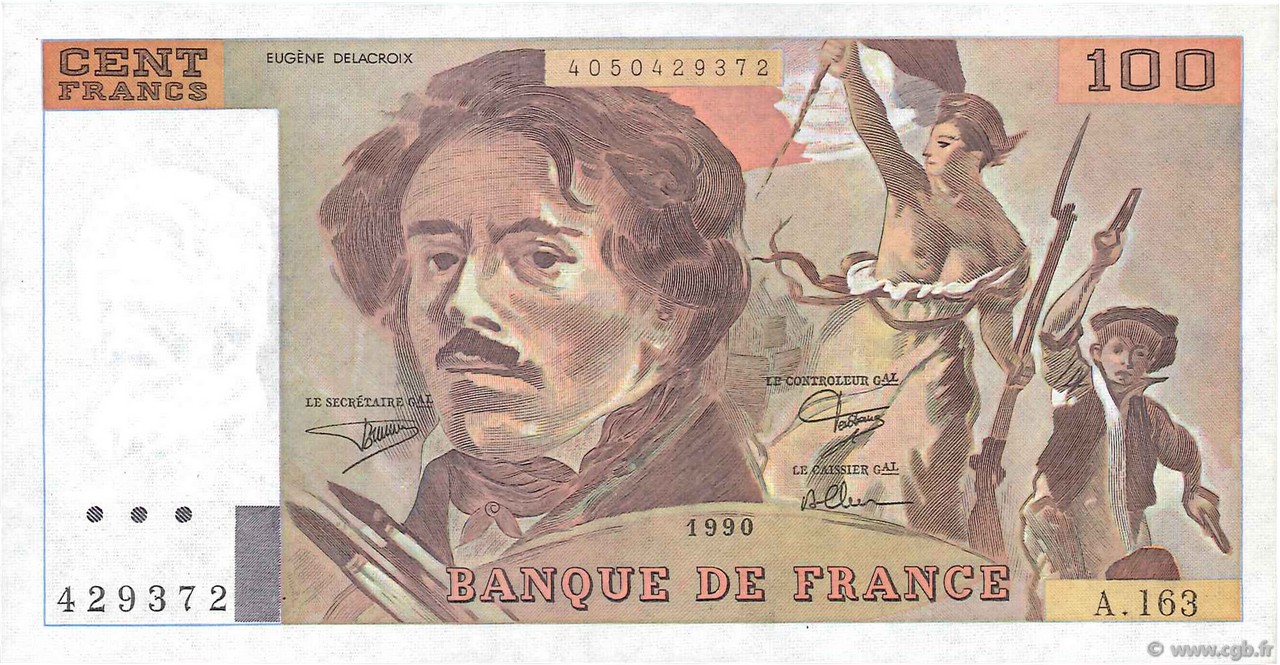 100 Francs DELACROIX imprimé en continu FRANCE  1990 F.69bis.02b NEUF