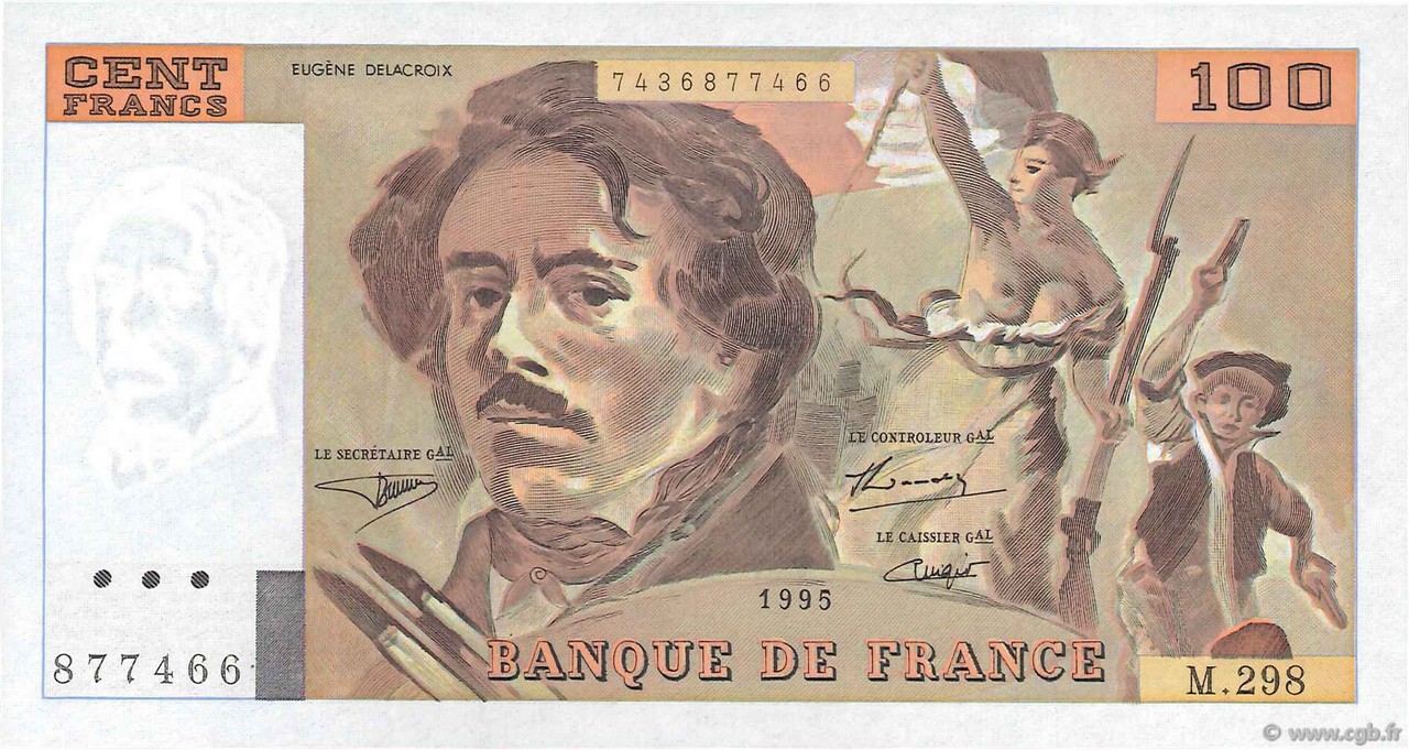 100 Francs DELACROIX 442-1 & 442-2 FRANKREICH  1995 F.69ter.02d ST