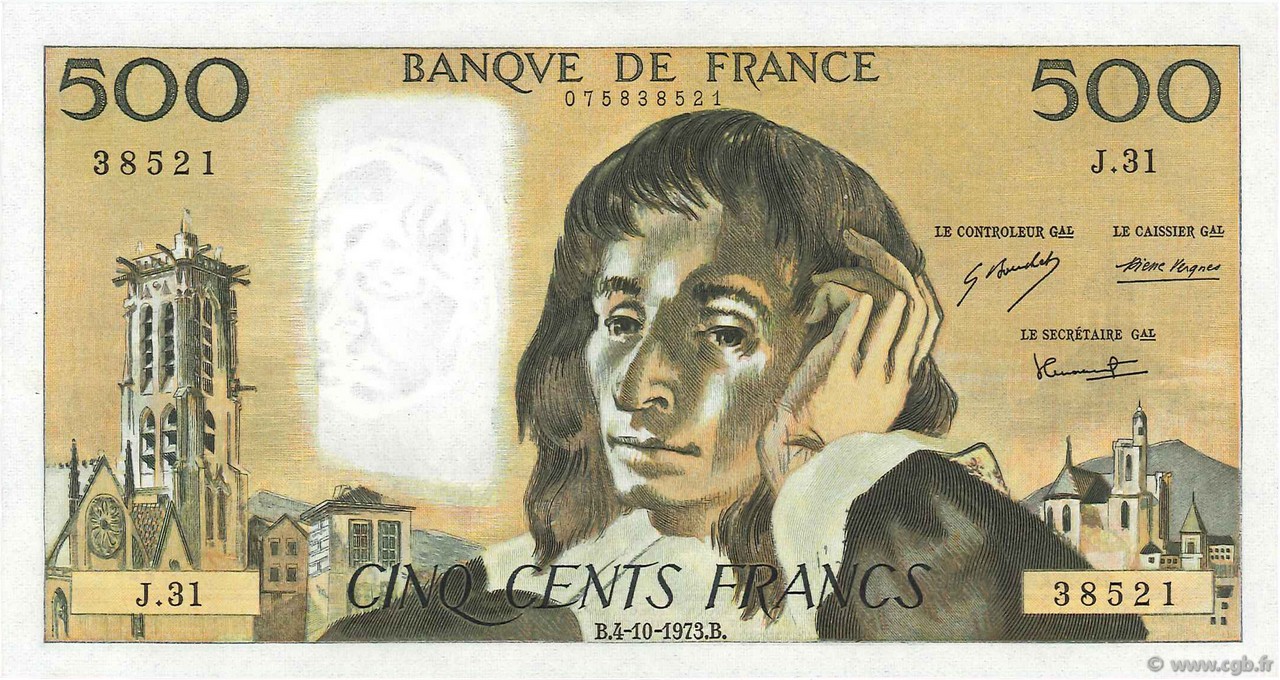 500 Francs PASCAL FRANCIA  1973 F.71.09 EBC a SC
