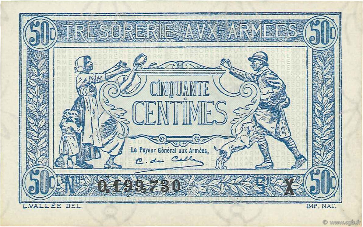 50 Centimes TRÉSORERIE AUX ARMÉES 1919 FRANCE  1919 VF.02.07 UNC-