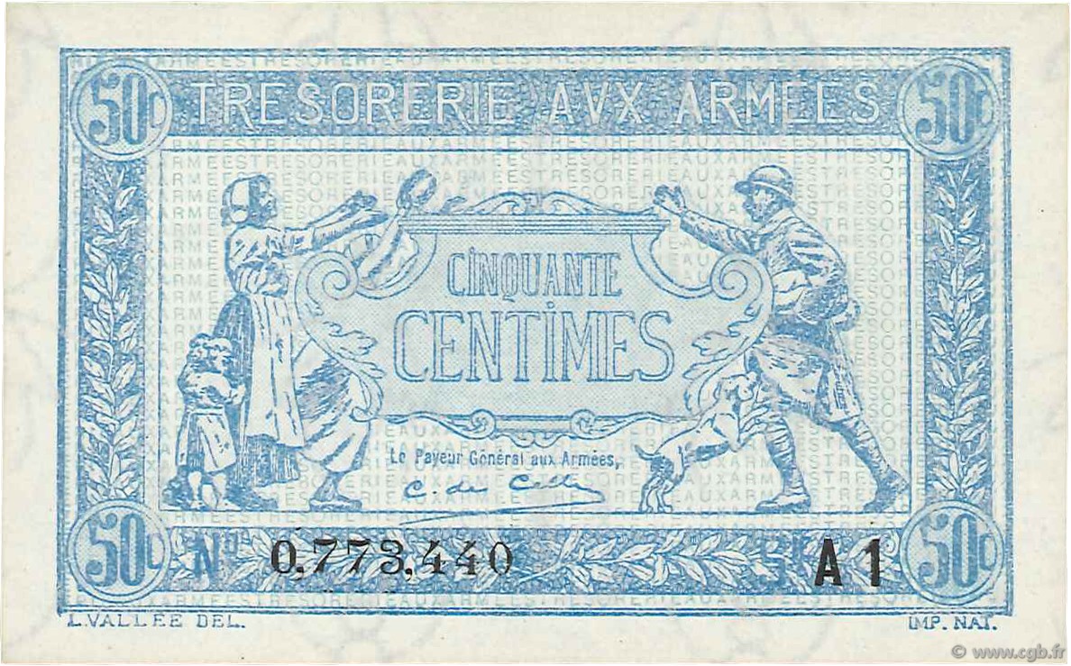 50 Centimes TRÉSORERIE AUX ARMÉES 1919 FRANCIA  1919 VF.02.10 q.FDC