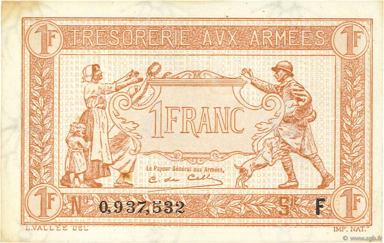 1 Franc TRÉSORERIE AUX ARMÉES 1917 FRANKREICH  1917 VF.03.06 fST
