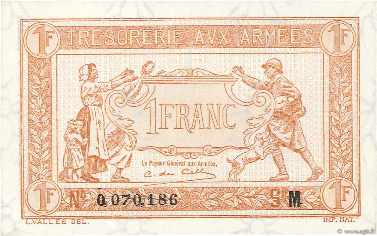 1 Franc TRÉSORERIE AUX ARMÉES 1917 FRANCIA  1917 VF.03.13 SC+