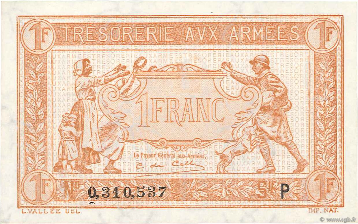 1 Franc TRÉSORERIE AUX ARMÉES 1919 FRANCIA  1919 VF.04.03 FDC