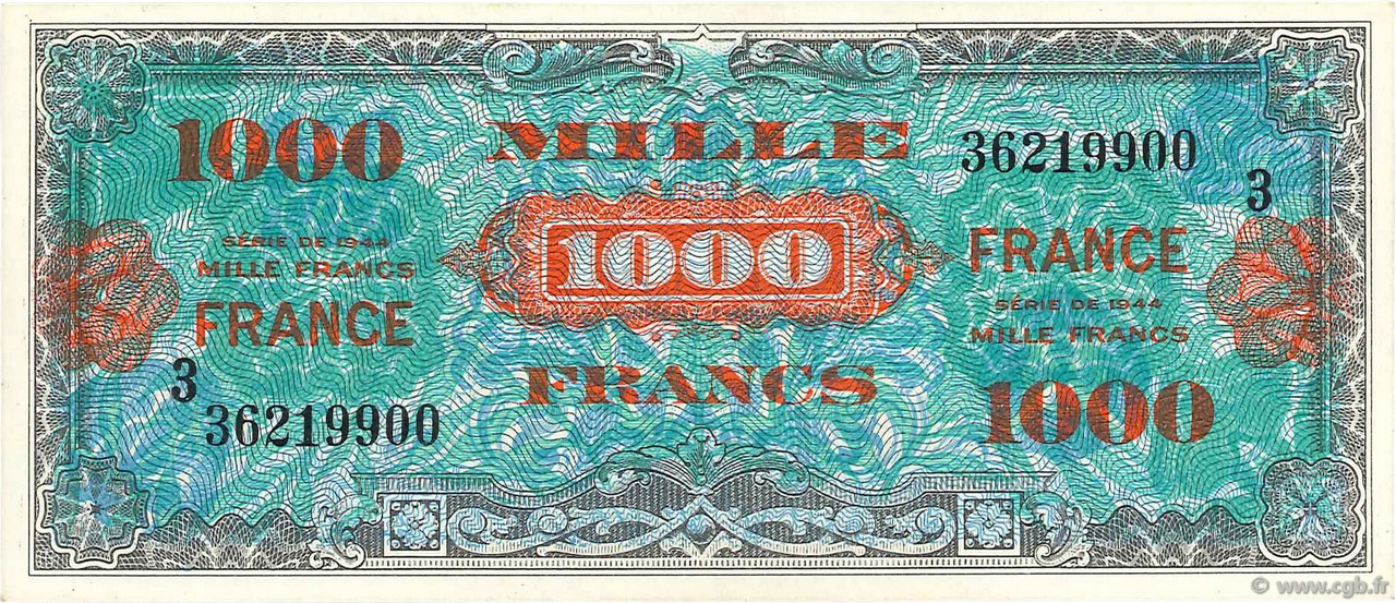 1000 Francs FRANCE FRANCE  1945 VF.27.03 UNC-