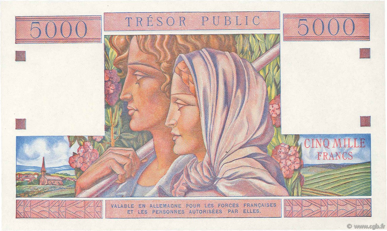 5000 Francs TRÉSOR PUBLIC FRANKREICH  1955 VF.36.00Ed fST+