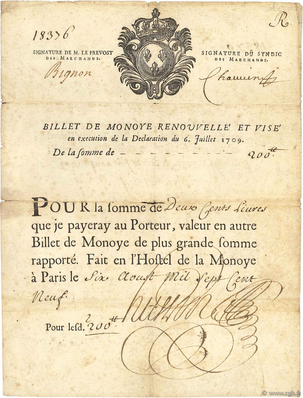 250 Livres - Monoye FRANCE Regionalismus und verschiedenen  1709 Laf.13 S