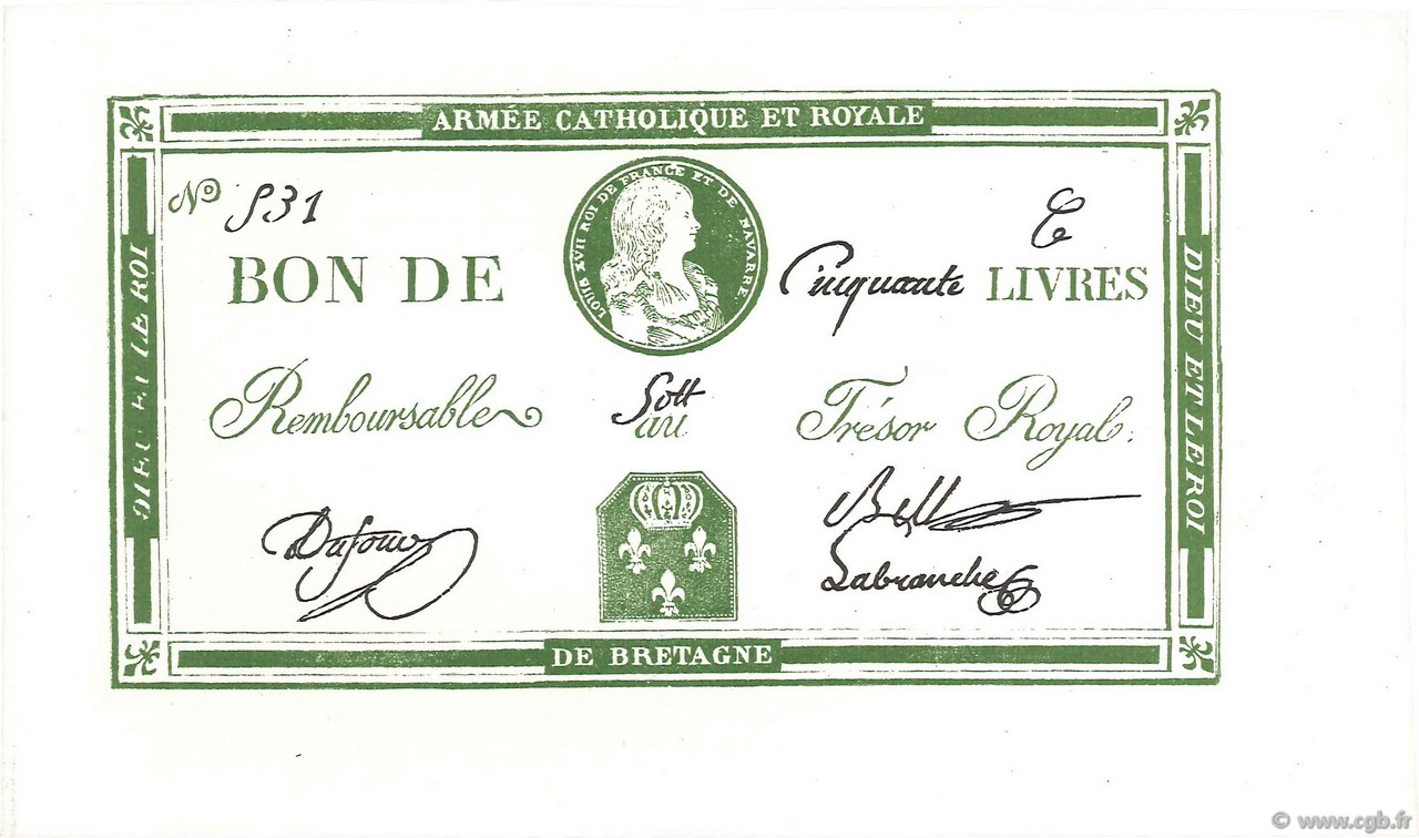 50 Livres FRANCE  1794 Laf.278 UNC