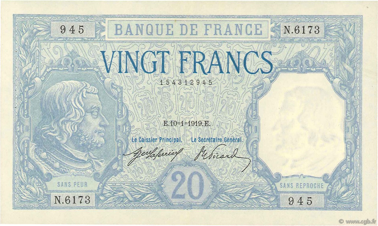 20 Francs BAYARD FRANCIA  1919 F.11.04 EBC+