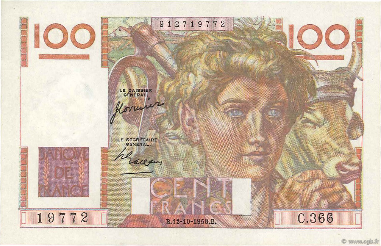 100 Francs JEUNE PAYSAN FRANCIA  1950 F.28.27 AU