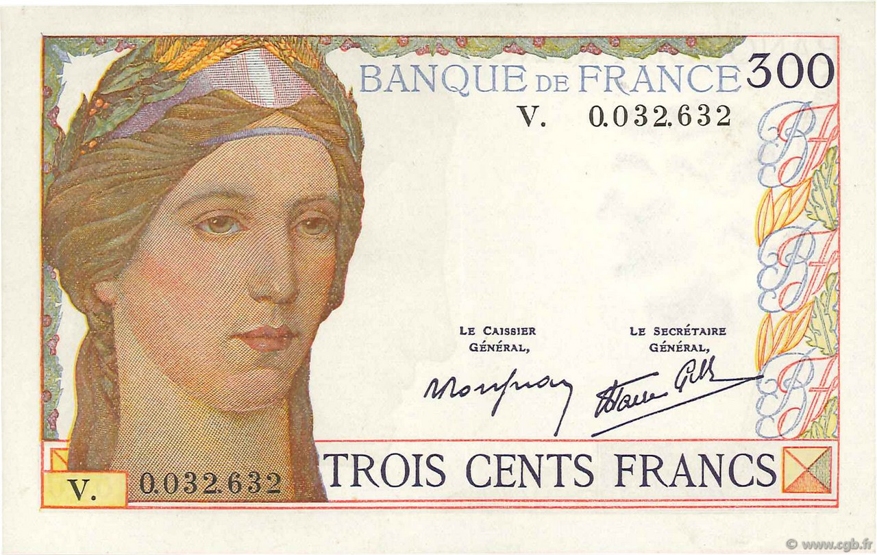 300 Francs FRANKREICH  1939 F.29.03 VZ to fST