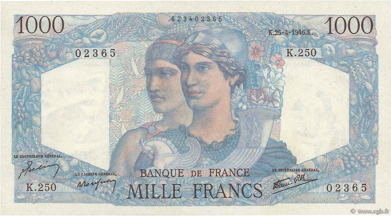 1000 Francs MINERVE ET HERCULE FRANCIA  1946 F.41.13 SC+