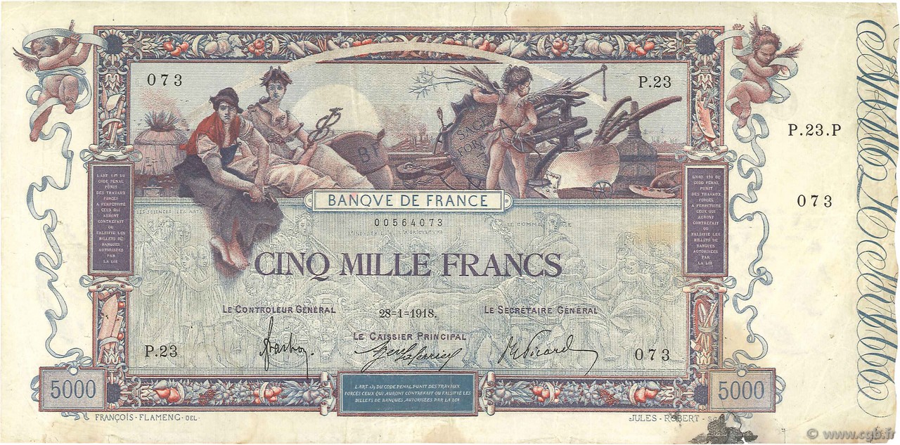 5000 Francs FLAMENG FRANCIA  1918 F.43.01 q.BB
