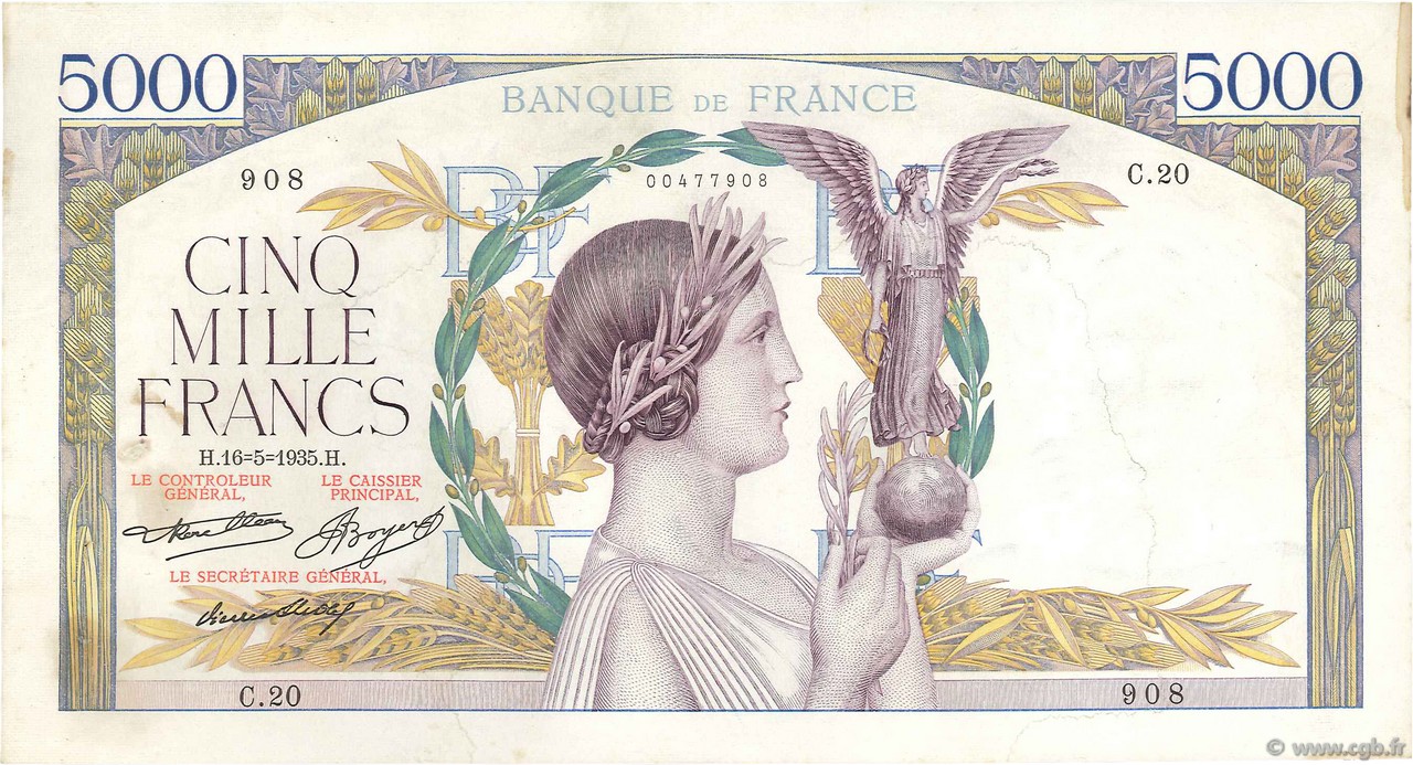 5000 Francs VICTOIRE FRANCE  1935 F.44.02 TTB