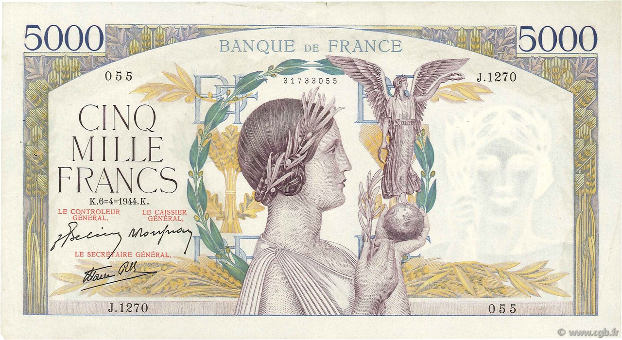 5000 Francs VICTOIRE Impression à plat FRANCIA  1944 F.46.51 q.SPL