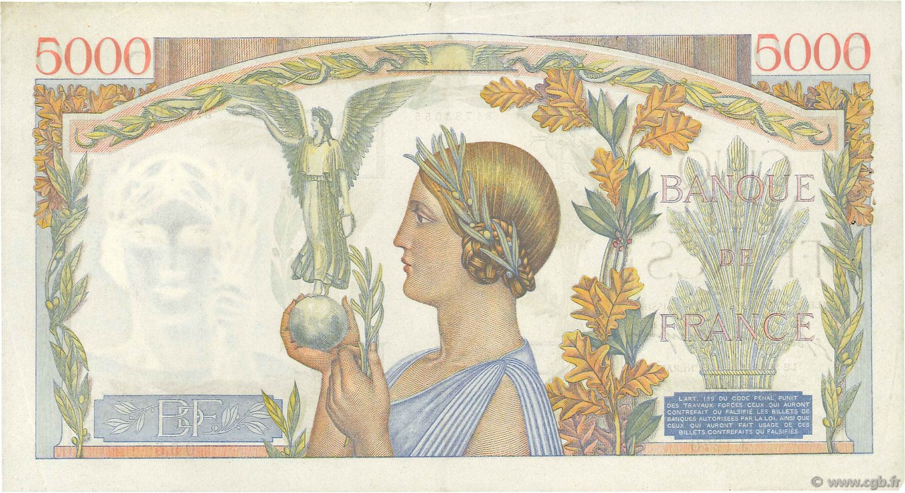 5000 Francs VICTOIRE Impression à plat FRANCE 1942 F.46.45 b43_3332 Billets