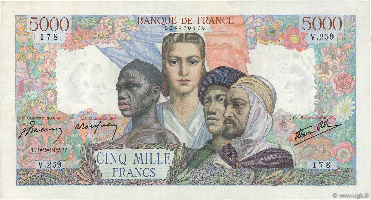 5000 Francs EMPIRE FRANÇAIS FRANKREICH  1945 F.47.11 VZ+