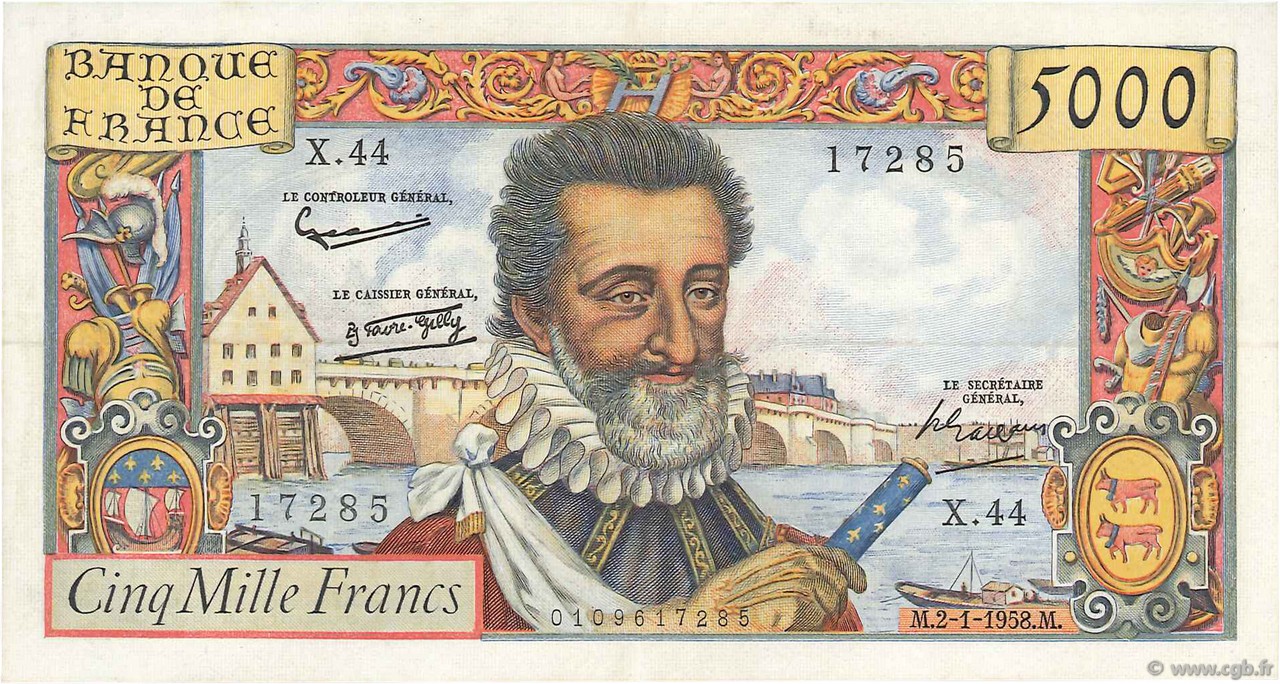 5000 Francs HENRI IV FRANCIA  1958 F.49.05 MBC+