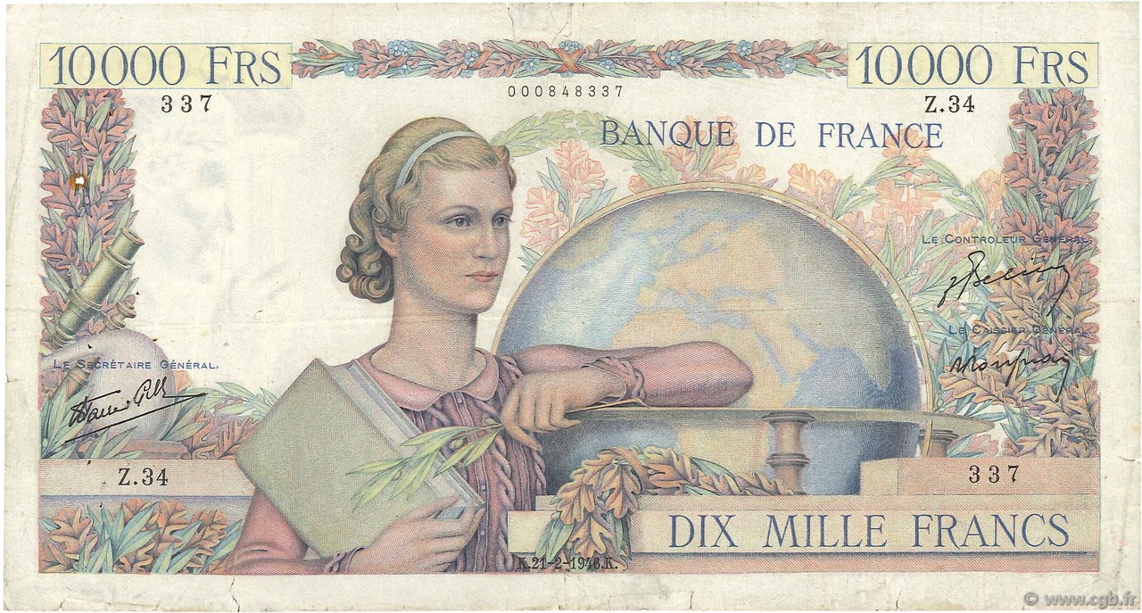 10000 Francs GÉNIE FRANÇAIS FRANCIA  1946 F.50.02 BC