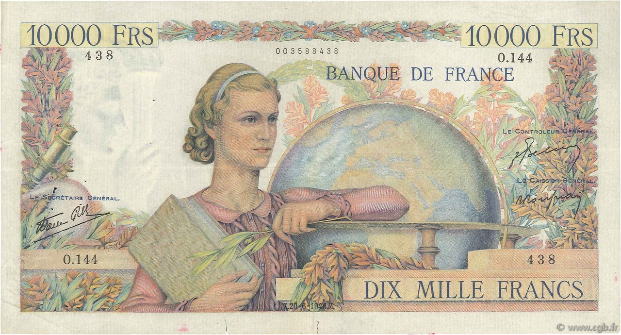 10000 Francs GÉNIE FRANÇAIS FRANCE  1946 F.50.06 F+