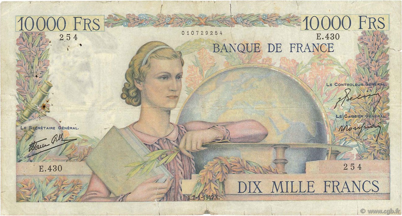 10000 Francs GÉNIE FRANÇAIS FRANCE  1947 F.50.18 G