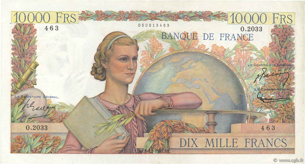 10000 Francs GÉNIE FRANÇAIS FRANCIA  1951 F.50.55 MBC+