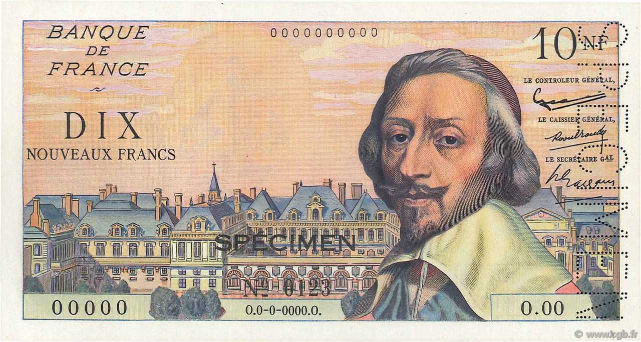 10 Nouveaux Francs RICHELIEU FRANCE  1959 F.57.01Spn UNC-