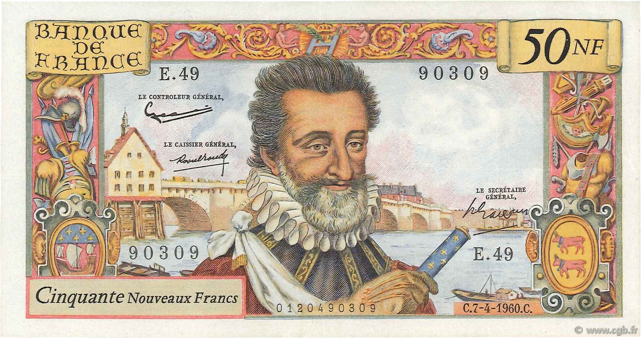 50 Nouveaux Francs HENRI IV FRANCIA  1960 F.58.05 q.SPL