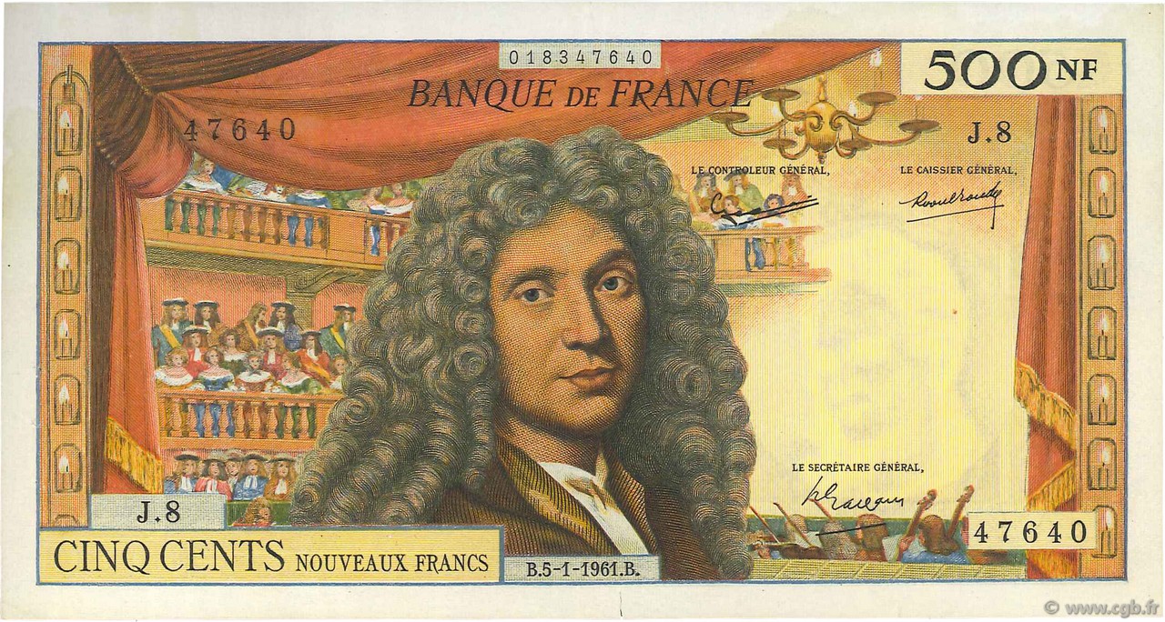 500 Nouveaux Francs MOLIÈRE FRANCE  1961 F.60.03 SUP