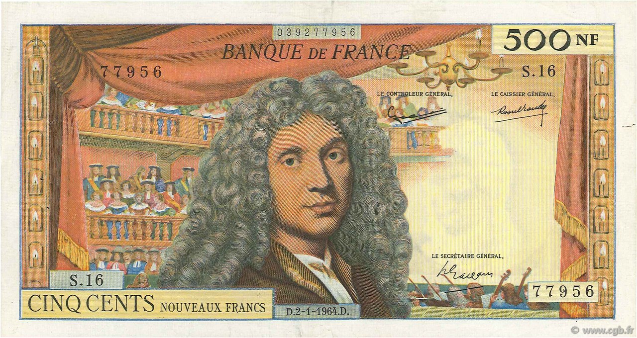 500 Nouveaux Francs MOLIÈRE FRANCE  1964 F.60.06 VF