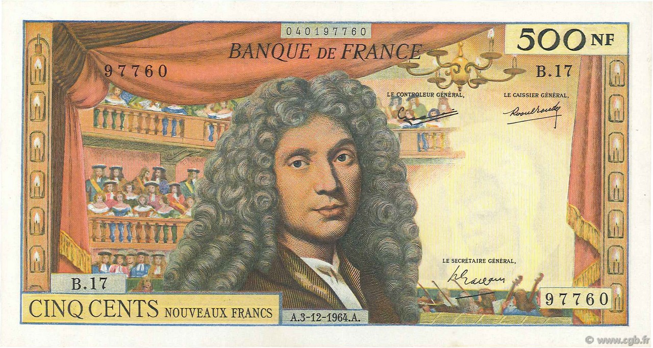 500 Nouveaux Francs MOLIÈRE FRANCIA  1964 F.60.07 SPL