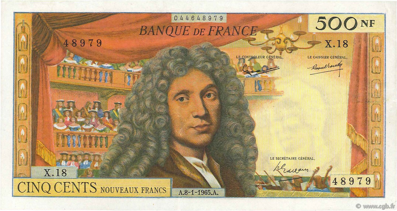 500 Nouveaux Francs MOLIÈRE FRANCE  1965 F.60.08 VF+