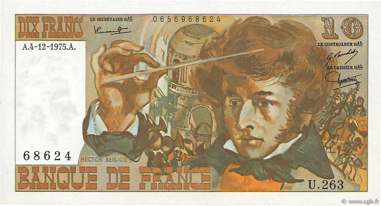10 Francs BERLIOZ FRANKREICH  1975 F.63.15 fST+