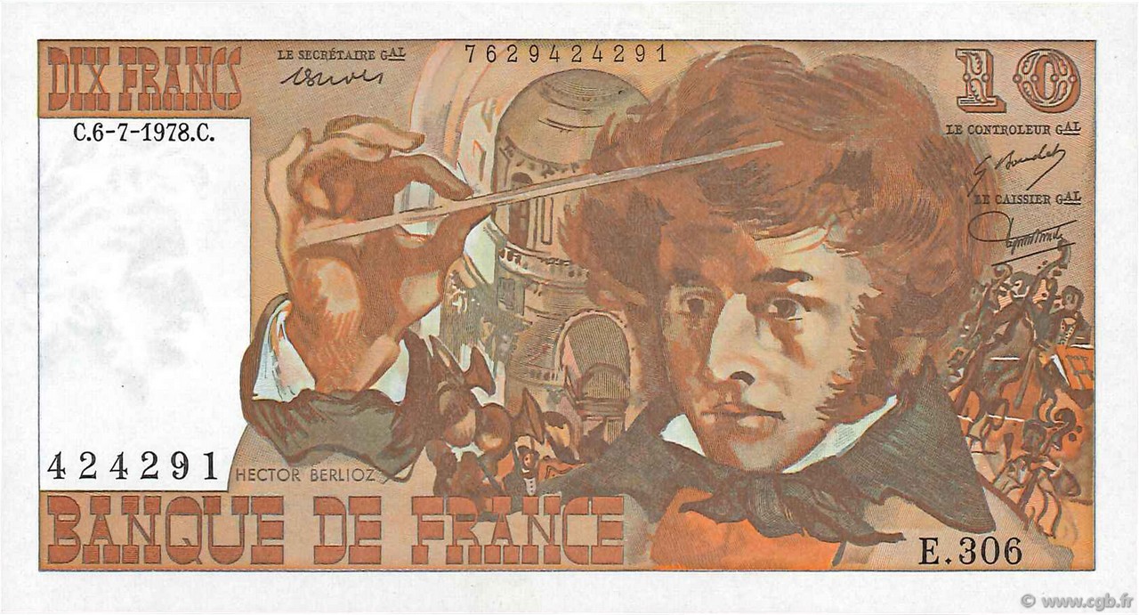 10 Francs BERLIOZ FRANCE  1978 F.63.25 XF+