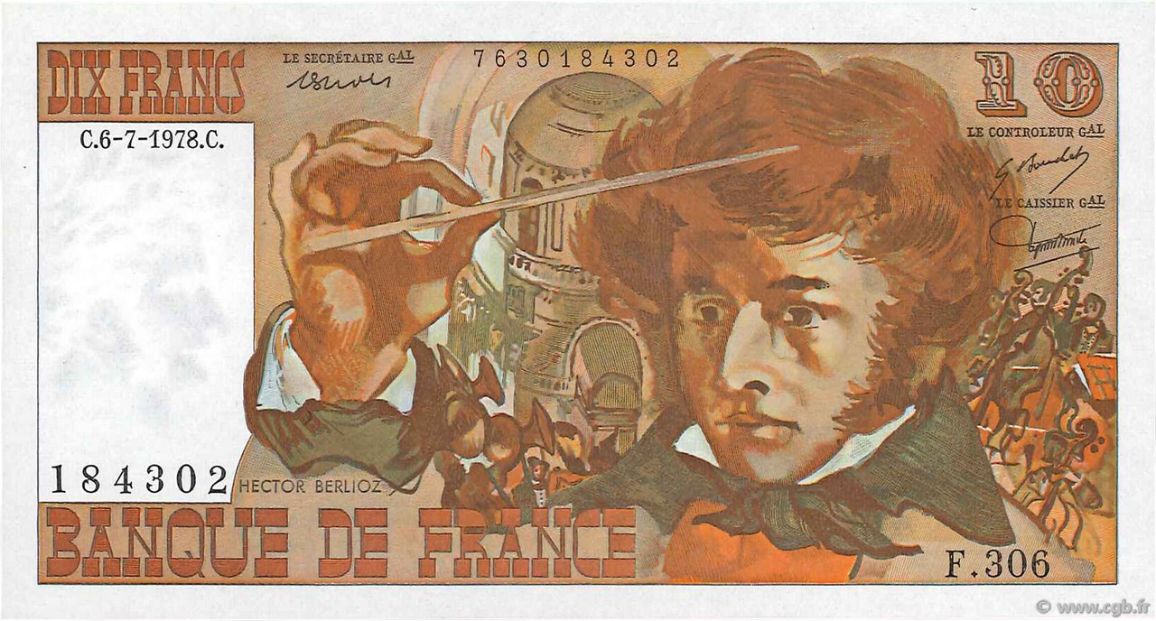 10 Francs BERLIOZ FRANCE  1978 F.63.25 AU+