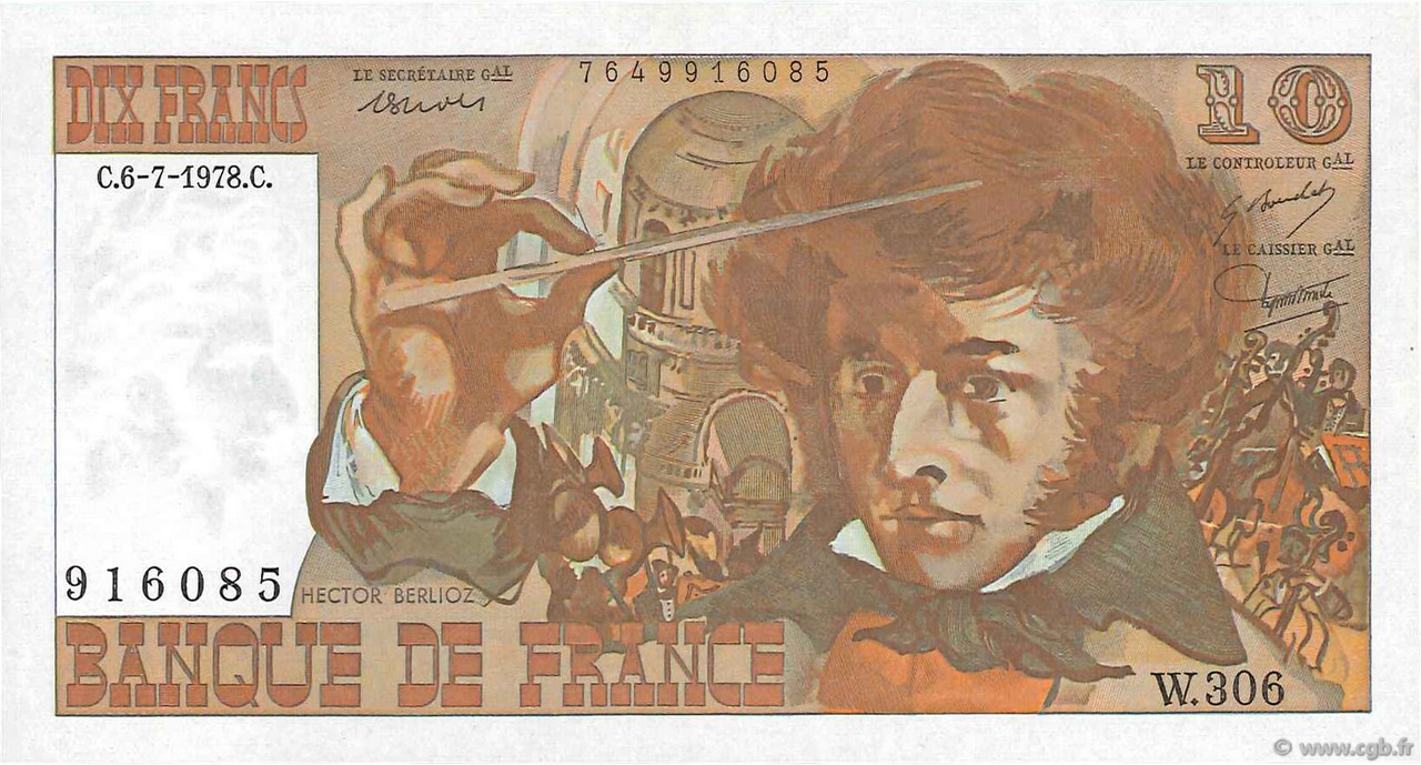 10 Francs BERLIOZ FRANCIA  1978 F.63.25W306 EBC