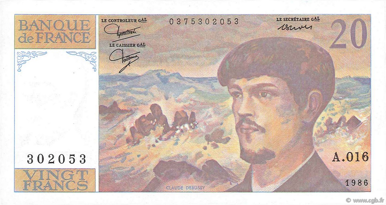 20 Francs DEBUSSY FRANCIA  1986 F.66.07A16 q.AU