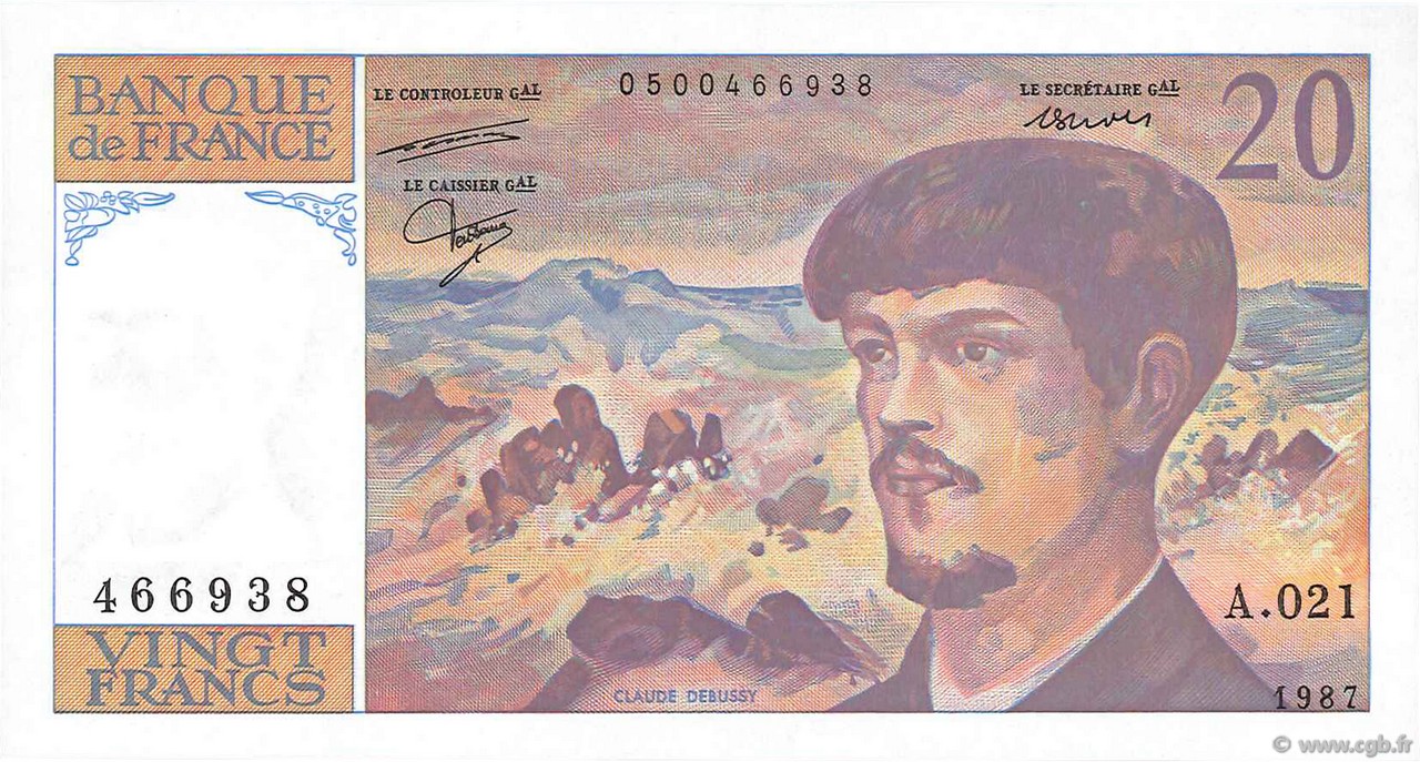 20 Francs DEBUSSY FRANCIA  1987 F.66.08A21 FDC