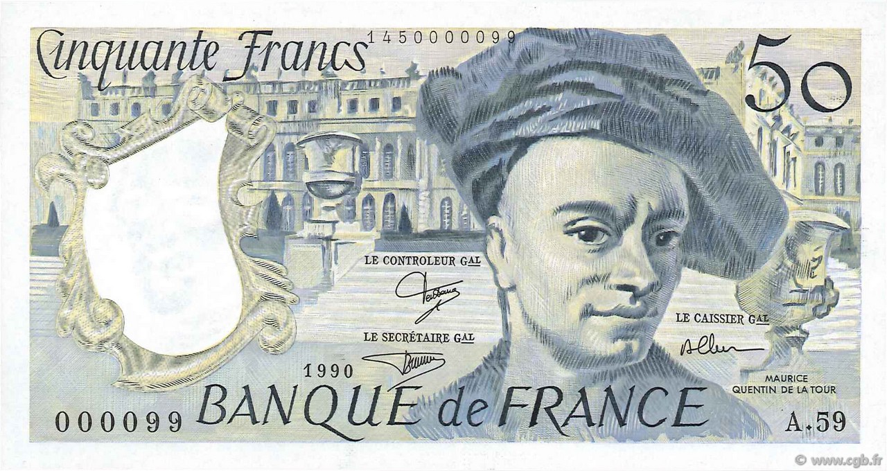 50 Francs QUENTIN DE LA TOUR FRANKREICH  1990 F.67.16A59 fST+