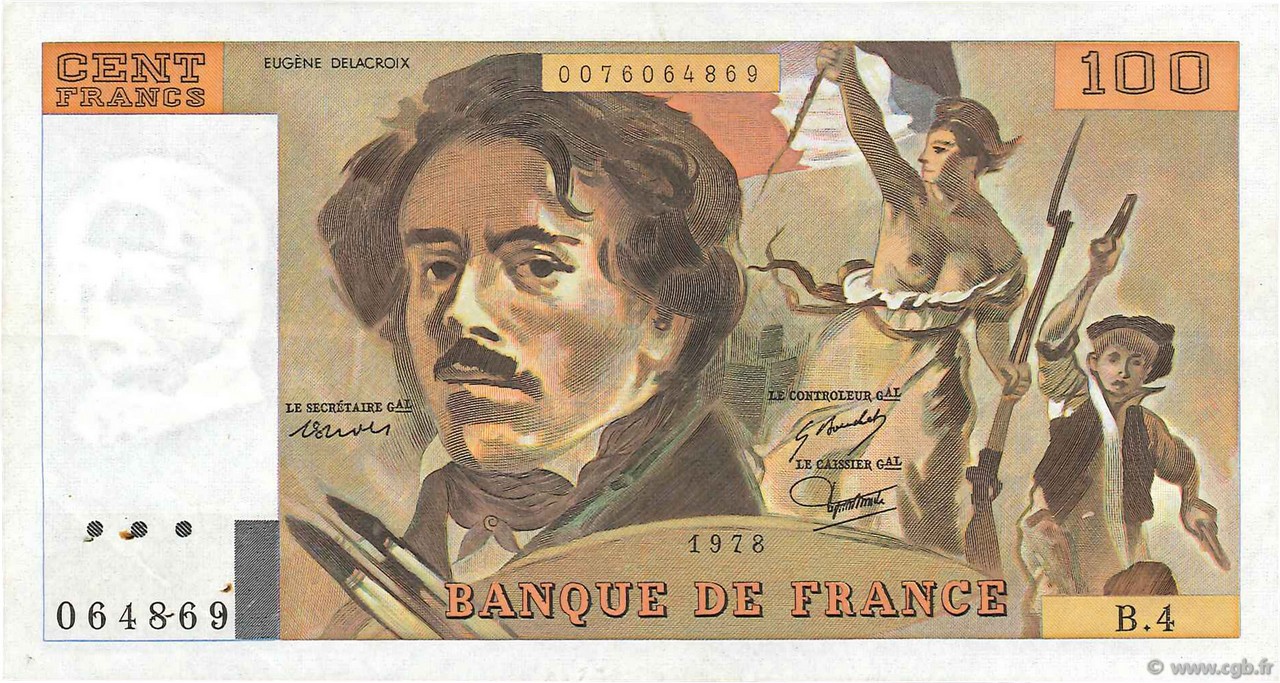 100 Francs DELACROIX FRANCE  1978 F.68.04 TTB+