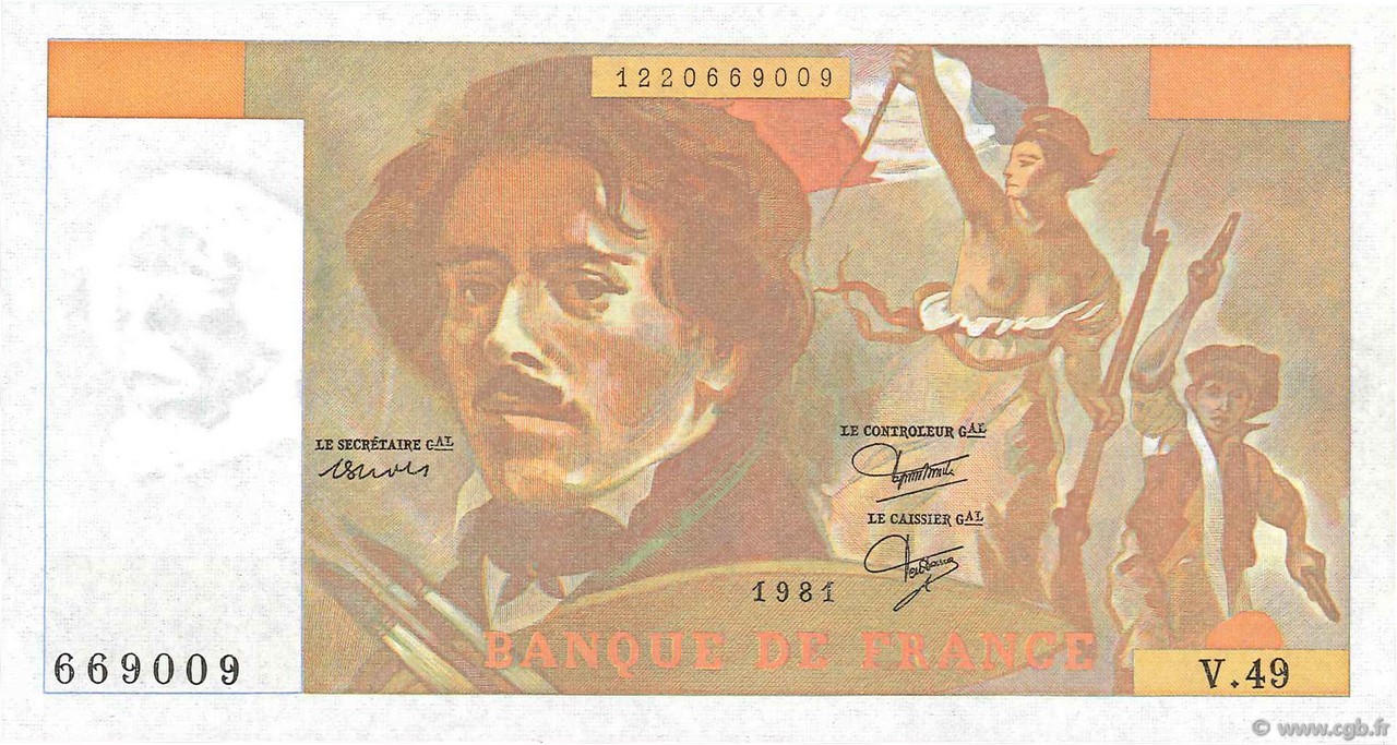 100 Francs DELACROIX modifié FRANKREICH  1981 F.69.05 fST+