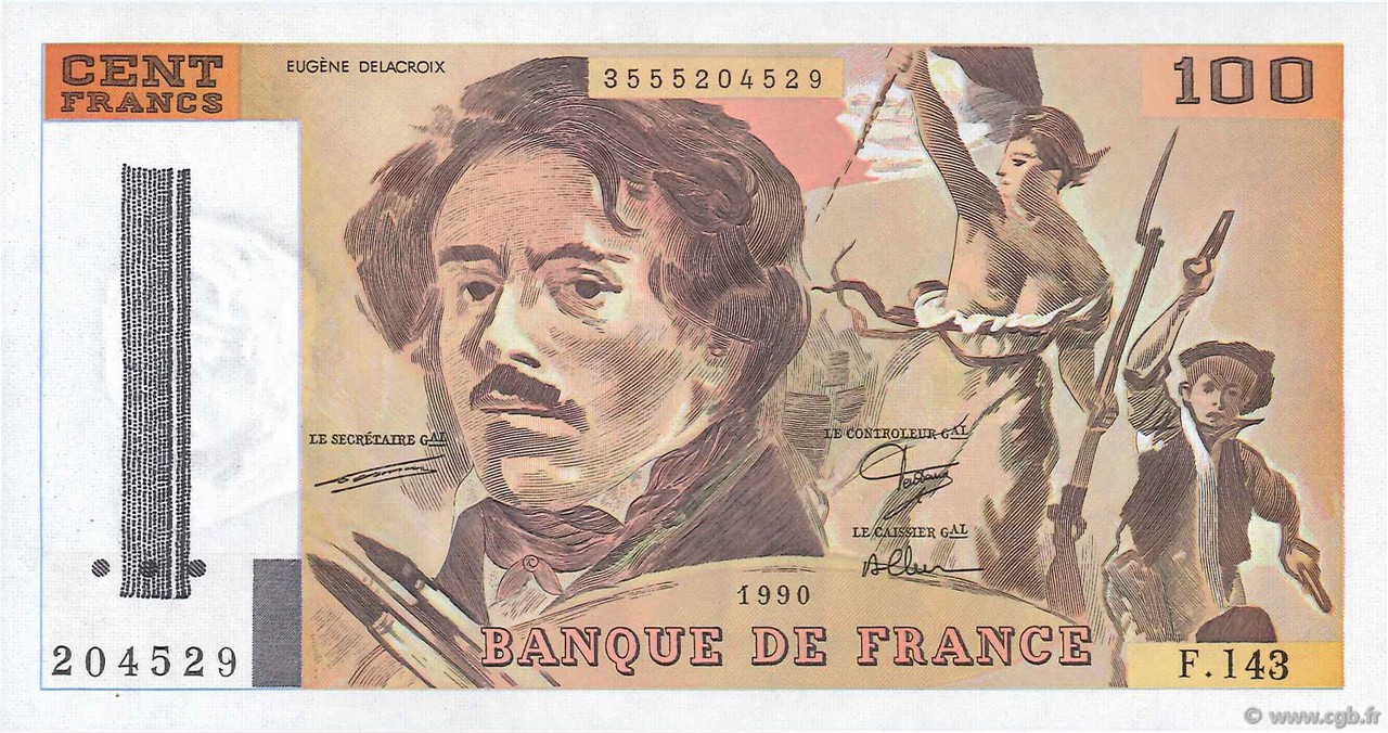 100 Francs DELACROIX imprimé en continu FRANCE  1990 F.69bis.01bF- NEUF