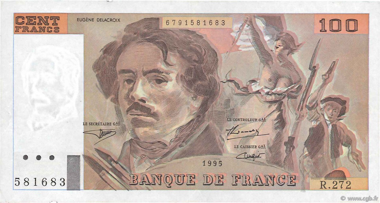 100 Francs DELACROIX 442-1 & 442-2 FRANCIA  1995 F.69ter.02b MBC