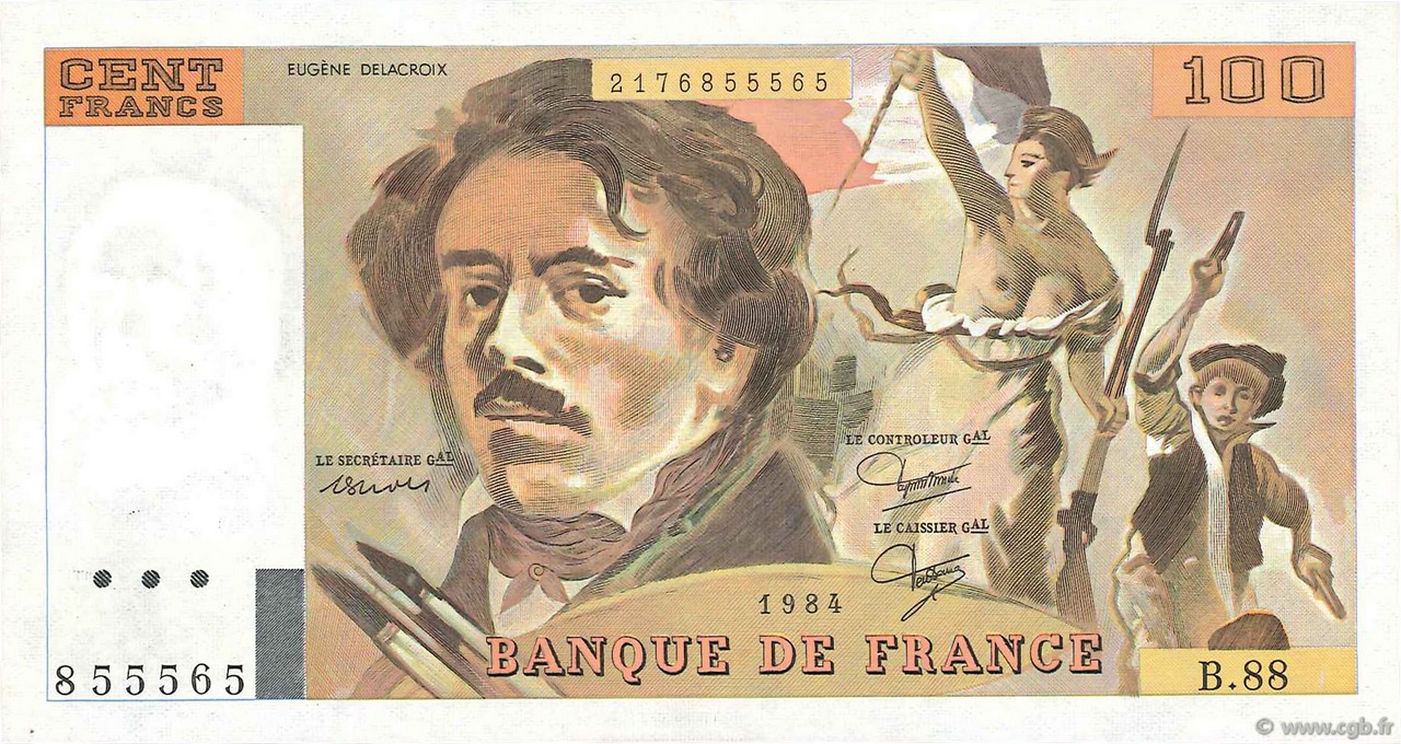 100 Francs DELACROIX  UNIFACE FRANCIA  1984 F.69U.08 SC
