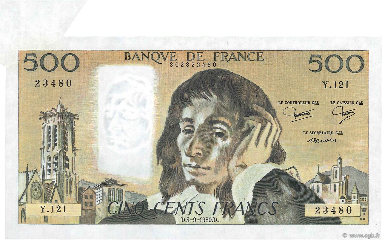 500 Francs PASCAL FRANCIA  1980 F.71.22 FDC