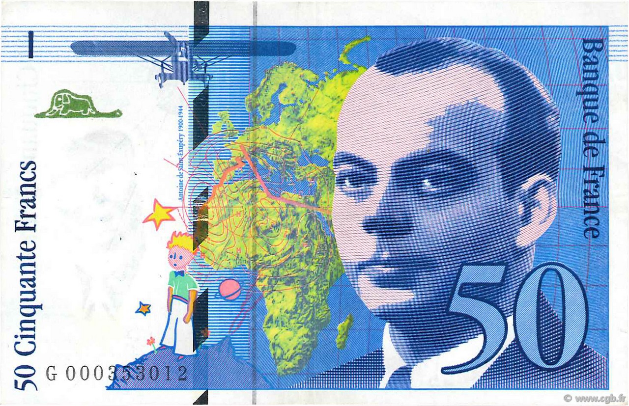 50 Francs SAINT-EXUPÉRY FRANCIA  1992 F.72.01aG MBC+