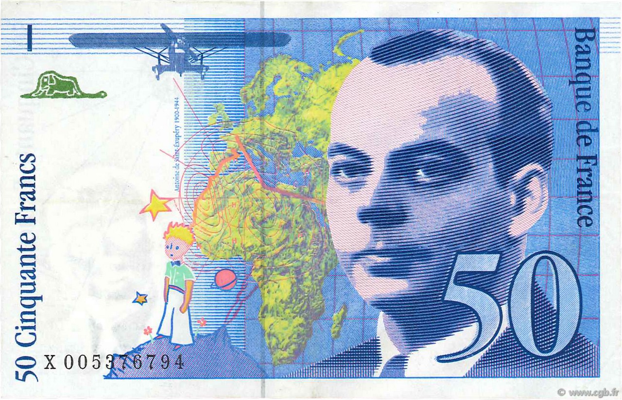 50 Francs SAINT-EXUPÉRY Sans STRAP FRANCIA  1993 F.72f4.02 EBC