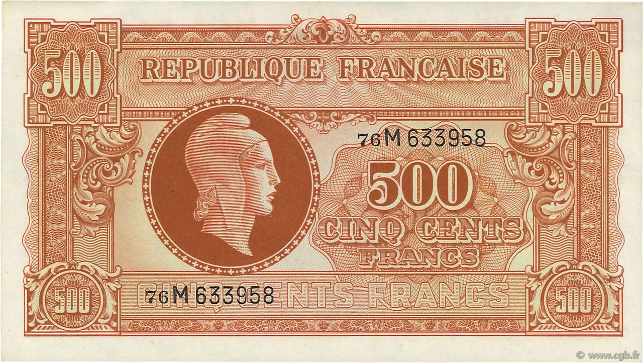 500 Francs MARIANNE FRANCIA  1945 VF.11.02 q.FDC
