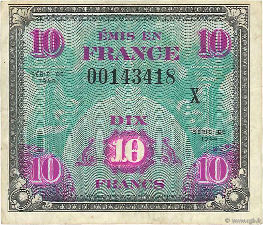 10 Francs DRAPEAU FRANCIA  1944 VF.18.02 MBC